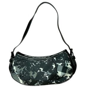 Vintage Y2K Burberry Floral Nova Check Black Patent Leather Mini Baguette Bag